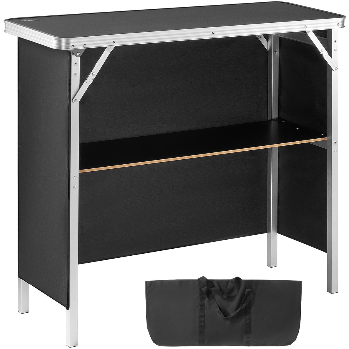 VEVOR Folding Portable Bar Table, Tradeshow Podium Table for Indoor, Outdoor, Party, Picnic, Exhibition, Includes Carrying Case, Storage Shelf and Black Skirt, 38.39&quot; x 15.16&quot; x 34.25&quot;