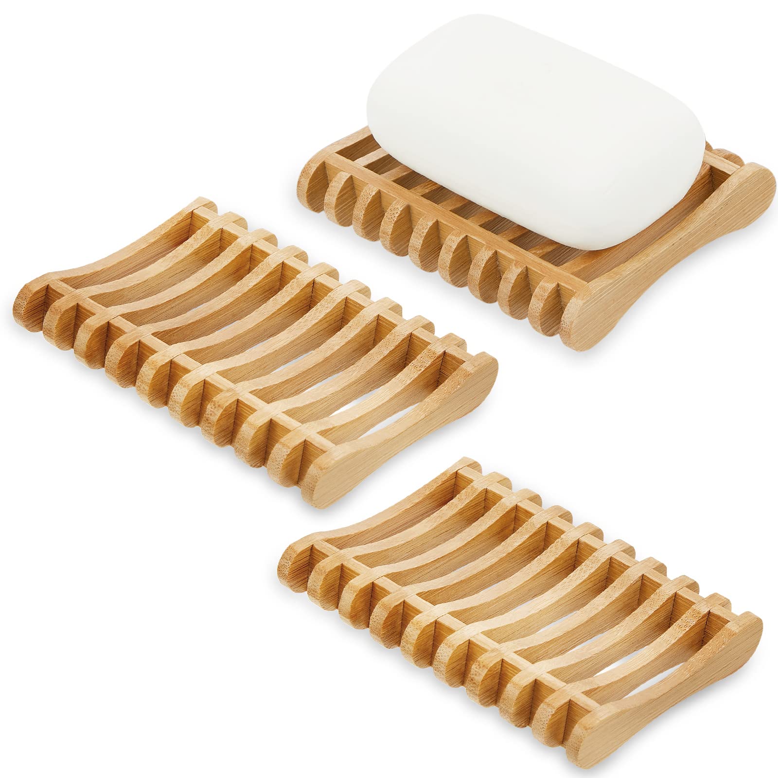 3 Pieces Bamboo Soap Dishes Self Draining Wooden Soap Dishes Wood Bar Soap Holder for Soap Sponge Dryer Bathroom Toilet Shower K