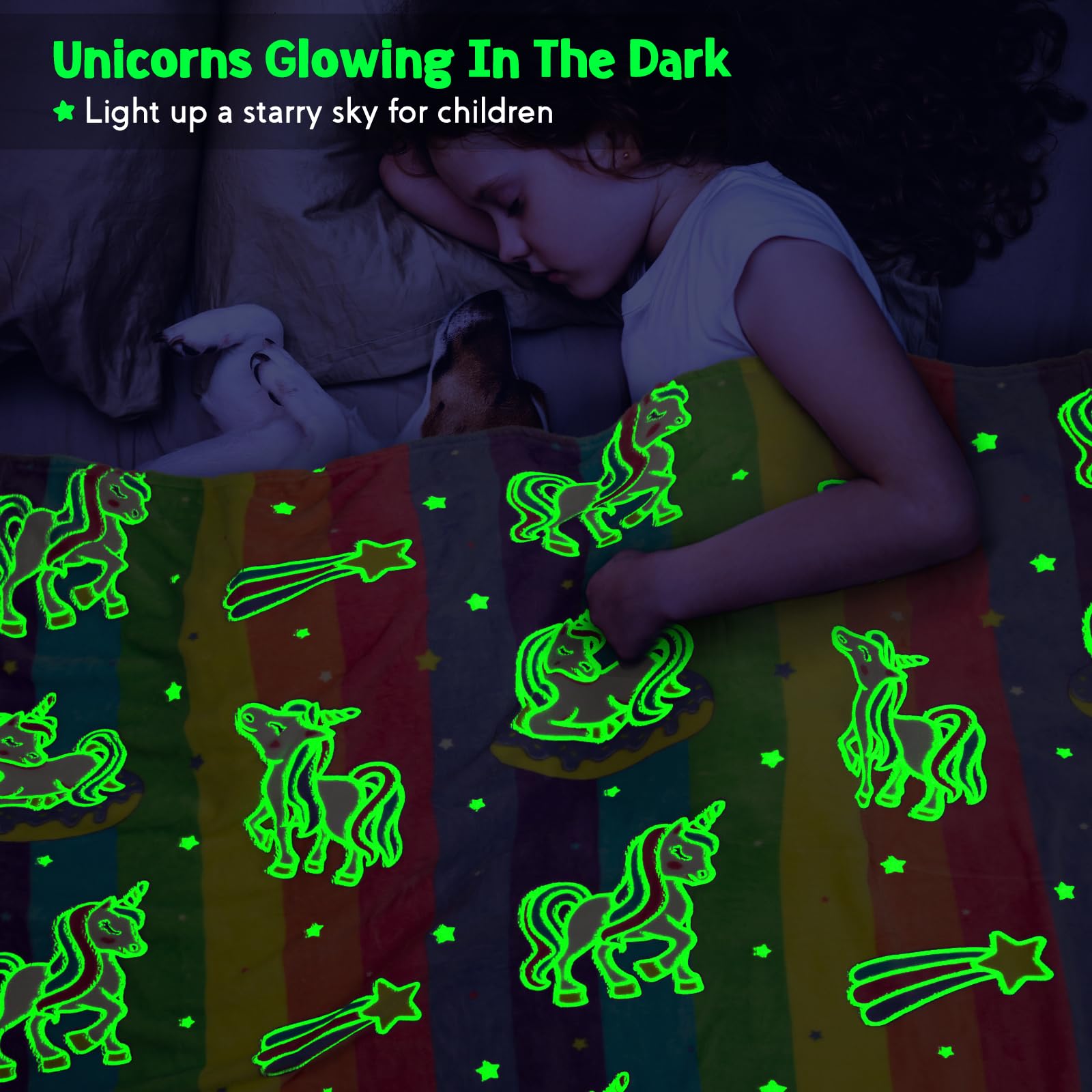 Unicorn Gifts Toys For Kids Girls - Glow In The Dark Blanket Birthday Christmas Halloween Presents Rainbow Donut Throw For Age 1 2 3 4 5 6 7 8 9 10 12 13 Years Old Teen Child Toddler Colorful 50'X60'