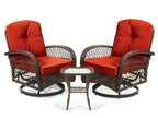 Sha Cerlin 3 Pieces Patio Furniture Set, Outdoor Swivel Glider Rocker, Wicker Patio Bistro Set With Rocking Chair, Cushions And Table (Red)