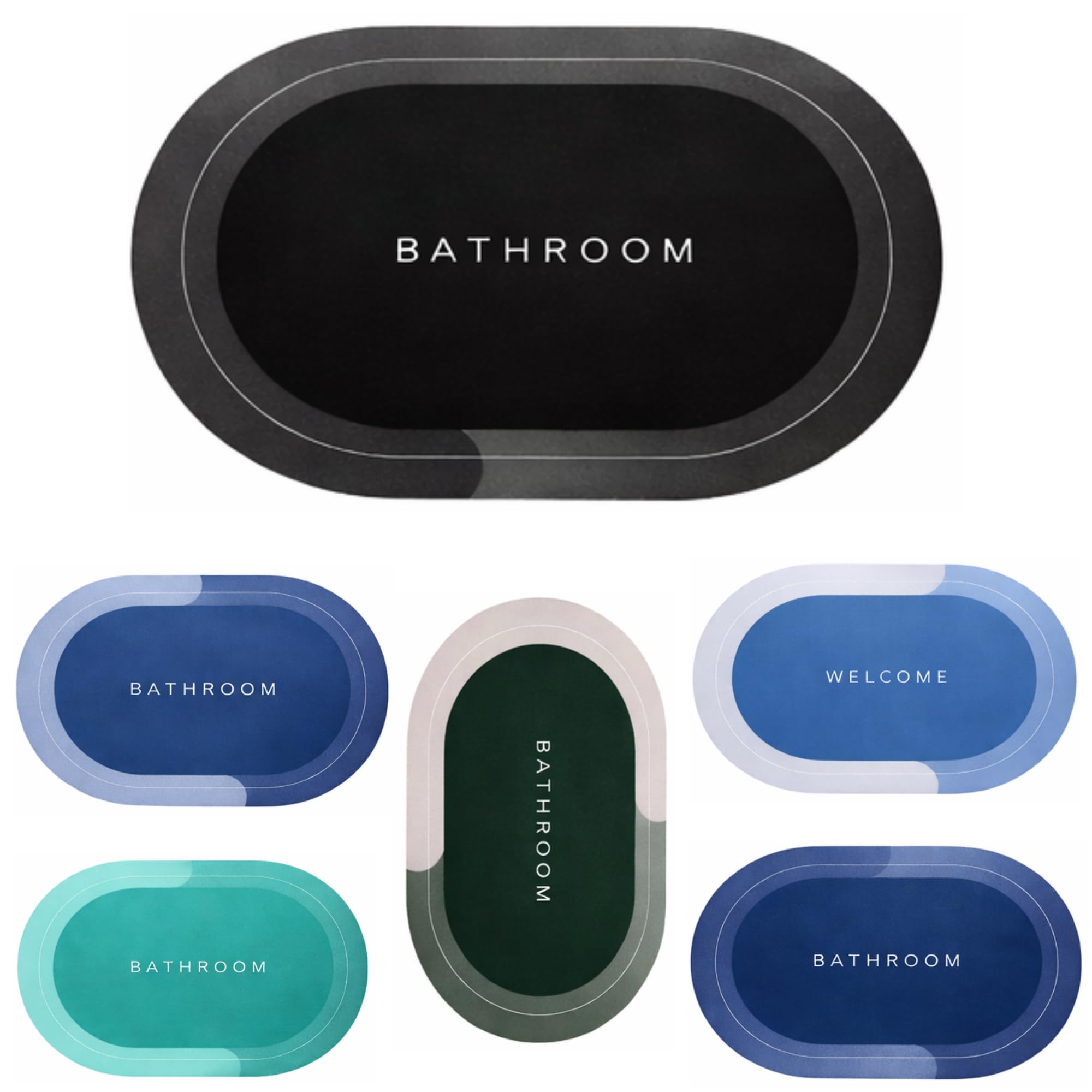 Klick N Shop Quick Dry Bathroom Mat NonSlip | Super Absorbent Water Soaking Rubber Backing Floor Mat | Soft NonSkid Oval Bath 