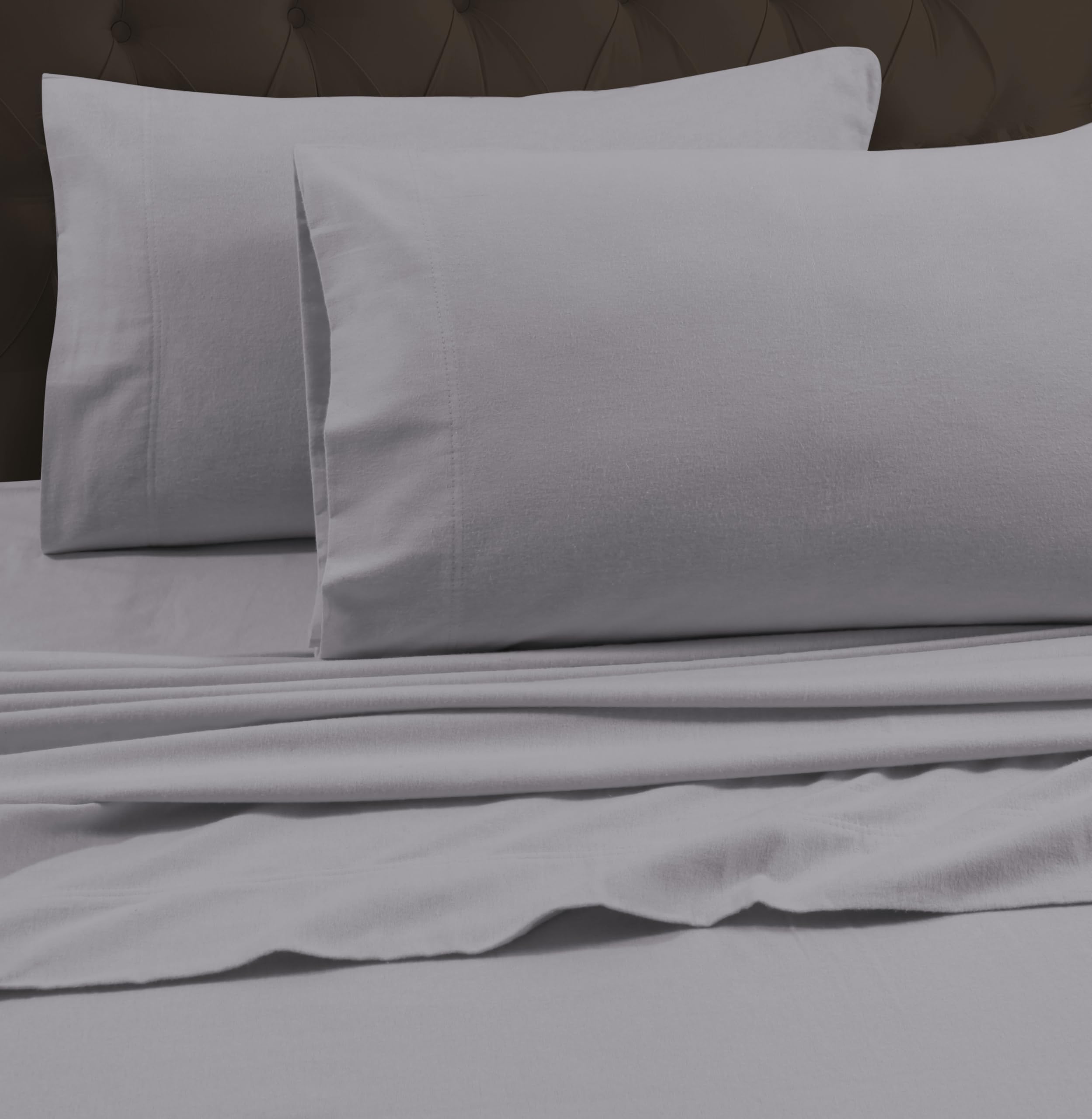 Tribeca Living California King Luxury Solid Flannel Extra Deep Pocket Fitted Sheet, Fits Up To 24' Mattress, Platinum