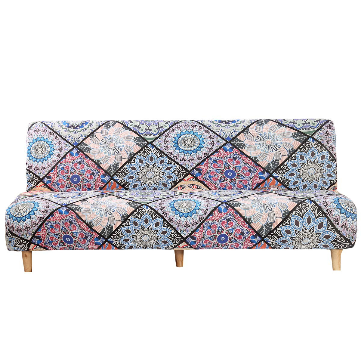 Mifxin Armless Sofa Cover Futon Slipcover Stretch Spandex Printed Folding Sofa Bed Non-Armrest Couch Furniture Protector Washabl