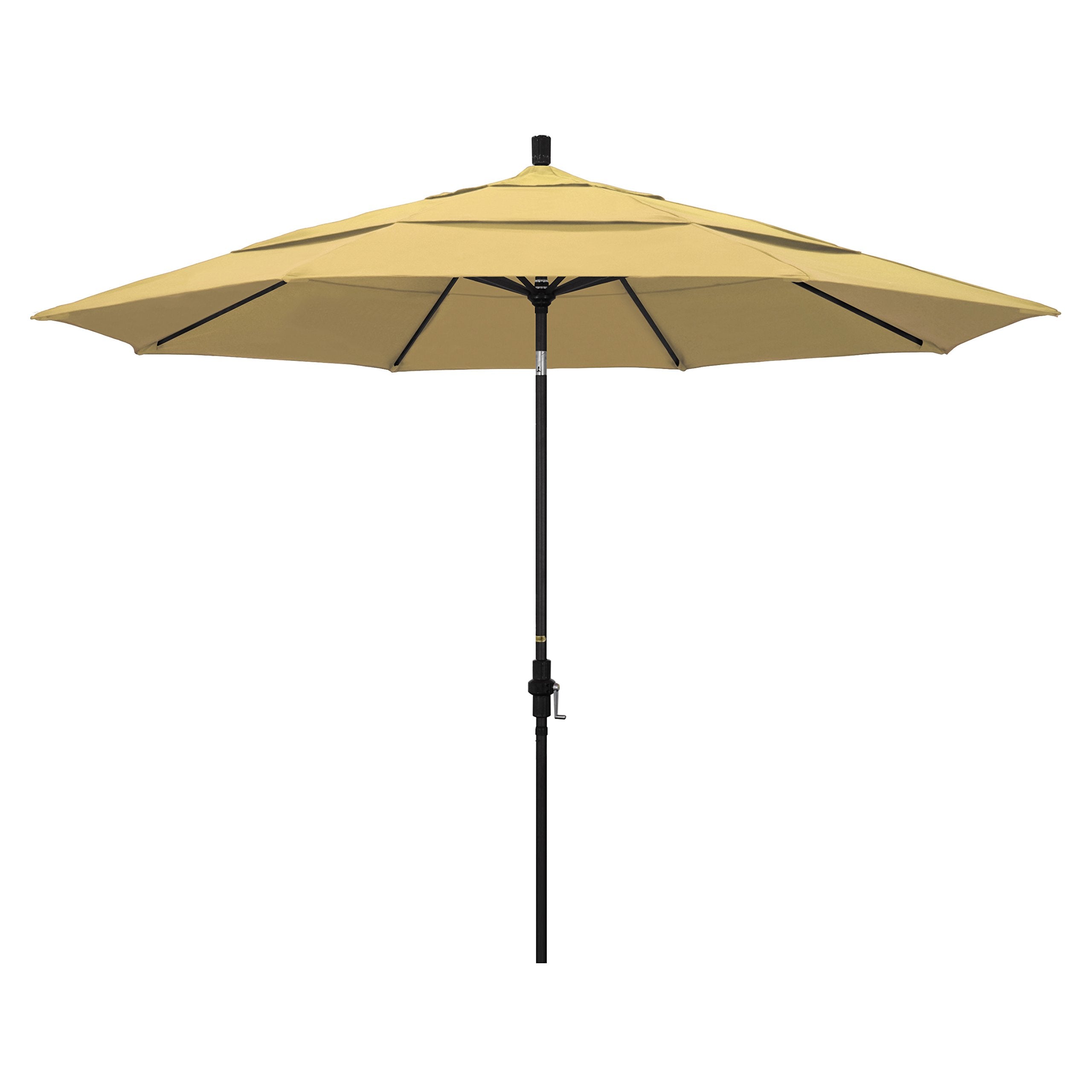 California Umbrella Gscu118302-5414-Dwv 11' Round Aluminum Market, Crank Lift, Collar Tilt, Black Pole, Sunbrella Wheat Patio Um