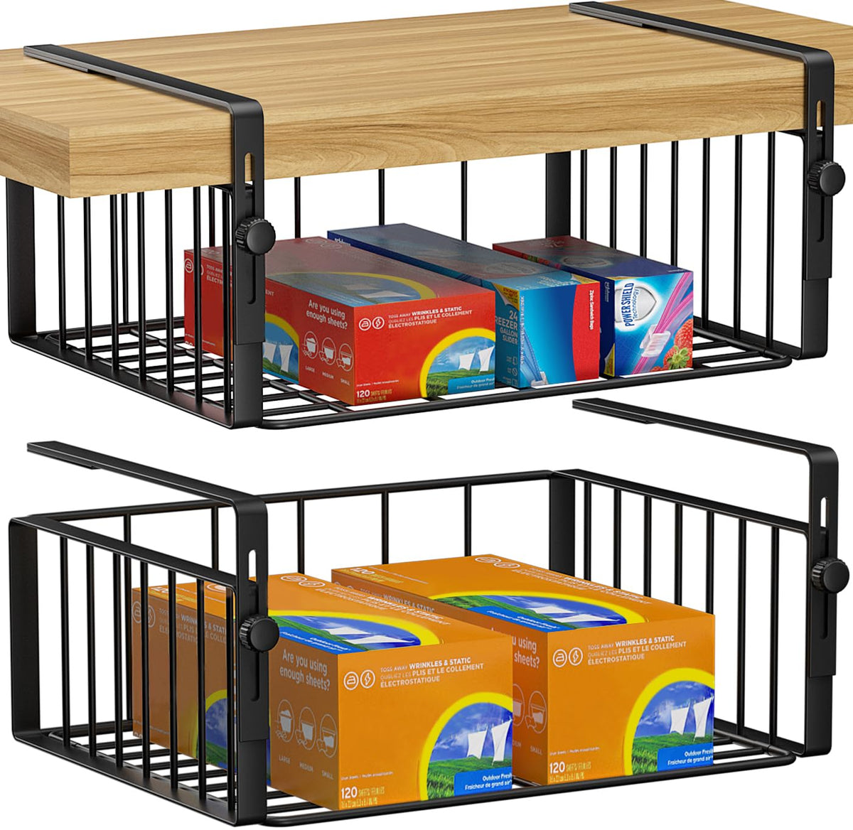 AmonHouseware 2Pack Under Shelf Basket Storage,Adjustable Hanging,Black