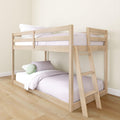 Grain & Grove Bear Twin Over Twin Bunk Bed, Low Bunk Bed Frame for Kids, Bunk with Ladder, Guardrail and Slats, No Box Spring Re