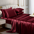 Horbaunal 6 Piece Satin Sheet Set Queen Size Luxury Silky & Soft Burgundy Satin Queen Bed Sheet Set with 16'' Deep Pocket, 1 Fit