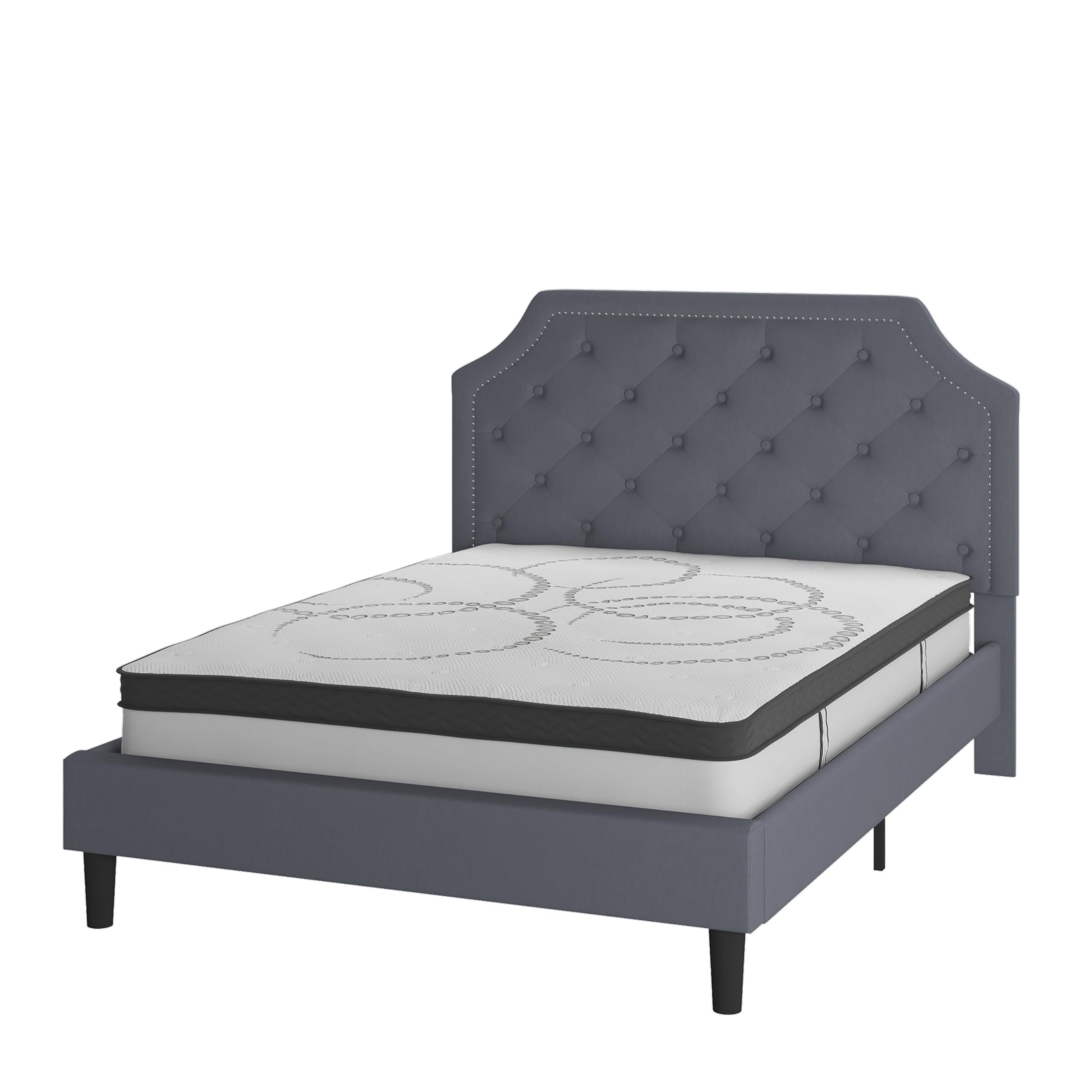 Flash Furniture Brighton Queen Size Tufted Upholstered Platform Bed In Light Gray Fabric With 10 Inch Certipur-Us Certified Pocket Spring Mattress