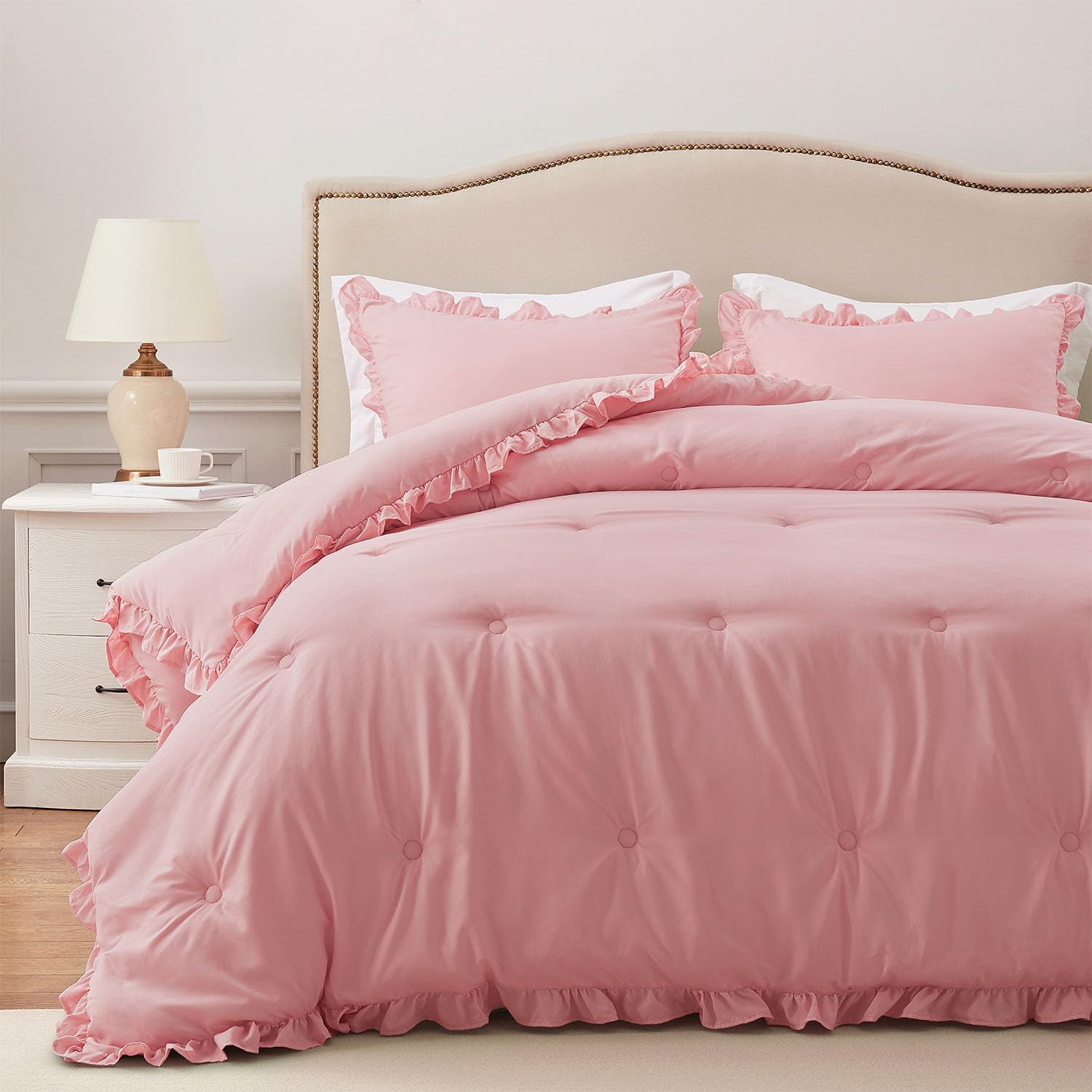 Harborest Full Comforter Set Pink - Ruffle Comforter For Full Size Bed, Fluffy Full Size Comforter Set For All Seasons, 3 Pieces