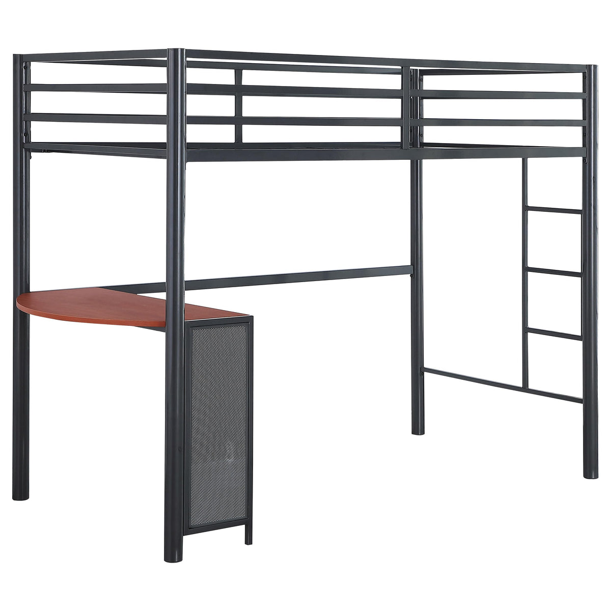 Coaster Home Furnishings Fisher Contemporary Metal Twin Size Workstation Loft Bed Frame with Ladder and Guardrails with Desk Fully Slatted Mattress Ready Foundation Gunmetal 460229