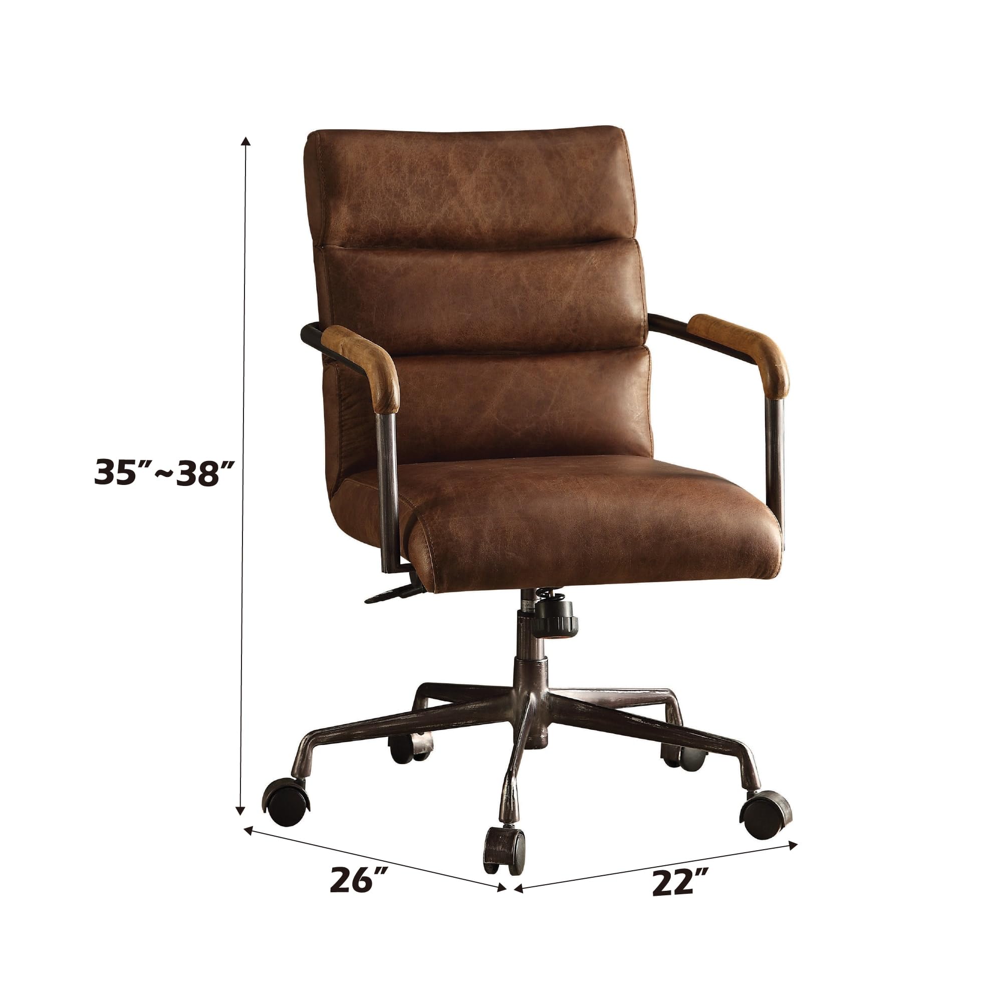 Acme Furniture Harith Leather Upholstered Swivel Office Chair in Retro Brown