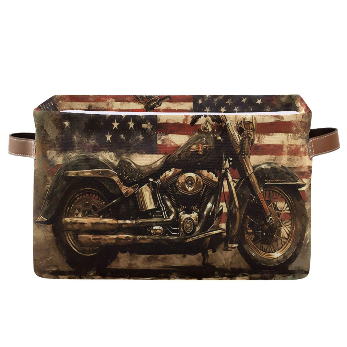 Kigai Motorcycle Flag Storage Basket with Handles Waterproof Collapsible Storage Bin Canvas Fabric Basket Decorative Box Closet 