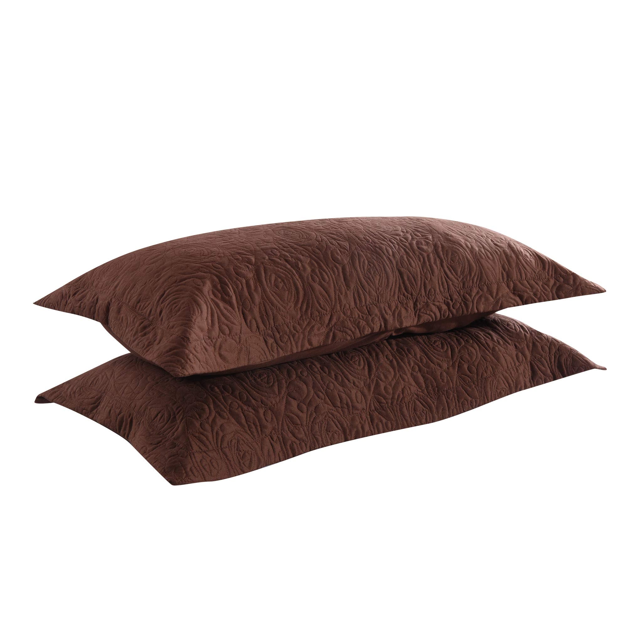 Marcielo 2-Piece Embroidered Pillow Shams, Decorative Microfiber Pillow Shams Set Standard Size Brown