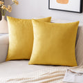 Emema Fall Lemon Yellow Velvet Throw Pillow Covers 18X18 Inch Set Of 2 Decorative Square Pillowcase Soft Solid Cushion Case For