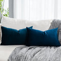 Quafoo Navy Blue Decorative Lumbar Velvet Throw Pillow Covers 16X24 Inch Set Of 2 With Zipper Luxury Soft Solid Rectangle Cushio