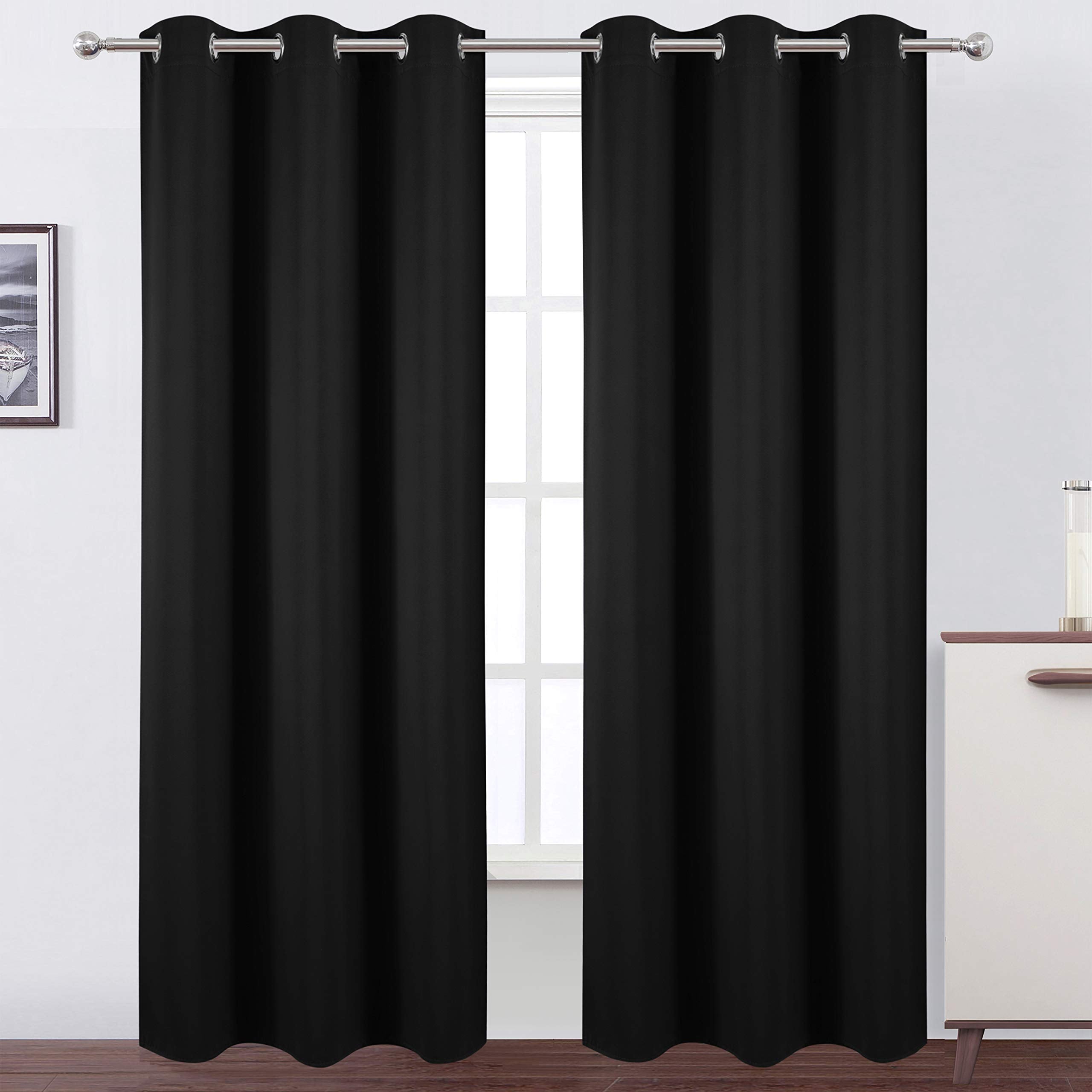 Lemomo Black Blackout Curtains 34 X 84 Inch Length/Set Of 2 Curtain Panels/Thermal Insulated Room Darkening Blackout Curtains Fo