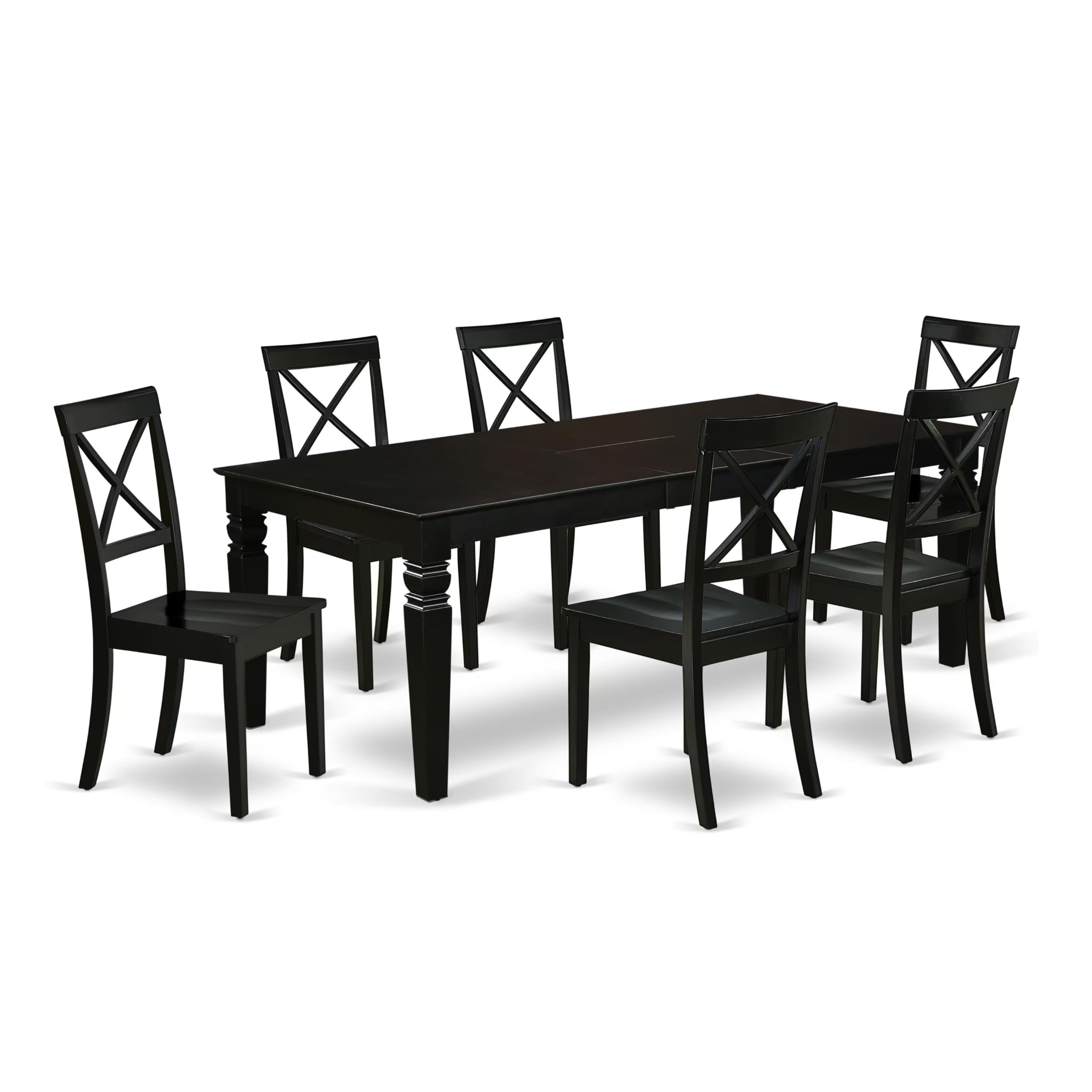 East West Furniture Lgbo7-Blk-W 7 Piece Dining Set Consist Of A Rectangle Dining Room Table With Butterfly Leaf And 6 Wood Seat Chairs, 42X84 Inch, Black
