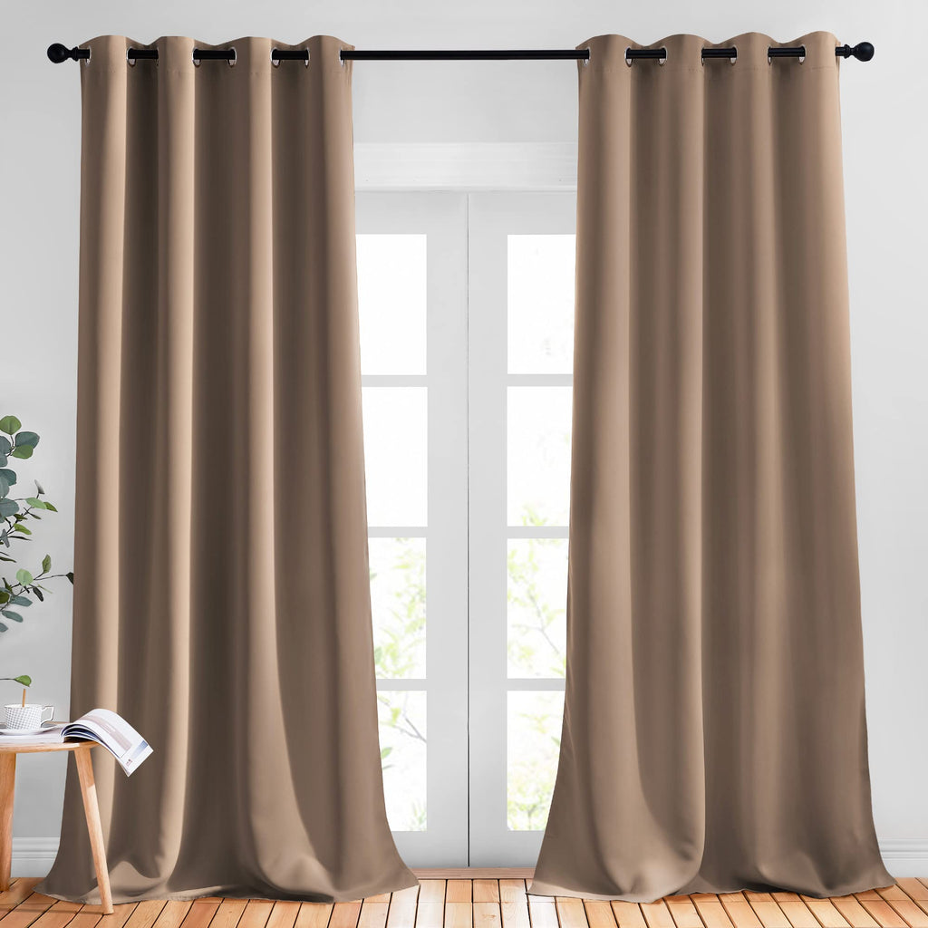 Nicetown Light Reducing Grommet Curtains - (W52 X L120, Cappuccino, 2 Pieces) Tripe Woven Textured Soft Curtain Panels For Livin