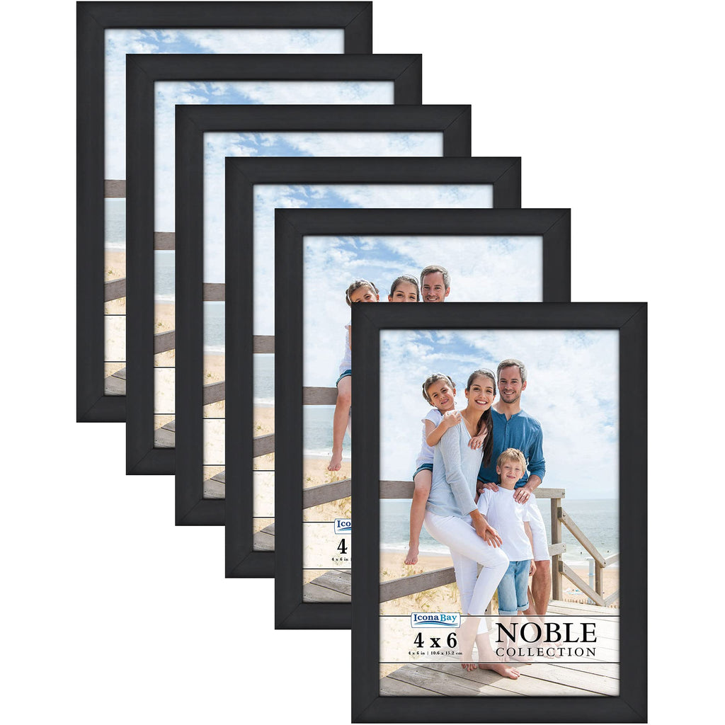 Icona Bay 4x6 Picture Frames (Black, 6 Pack), Modern Professional Frame Set, Noble Collection