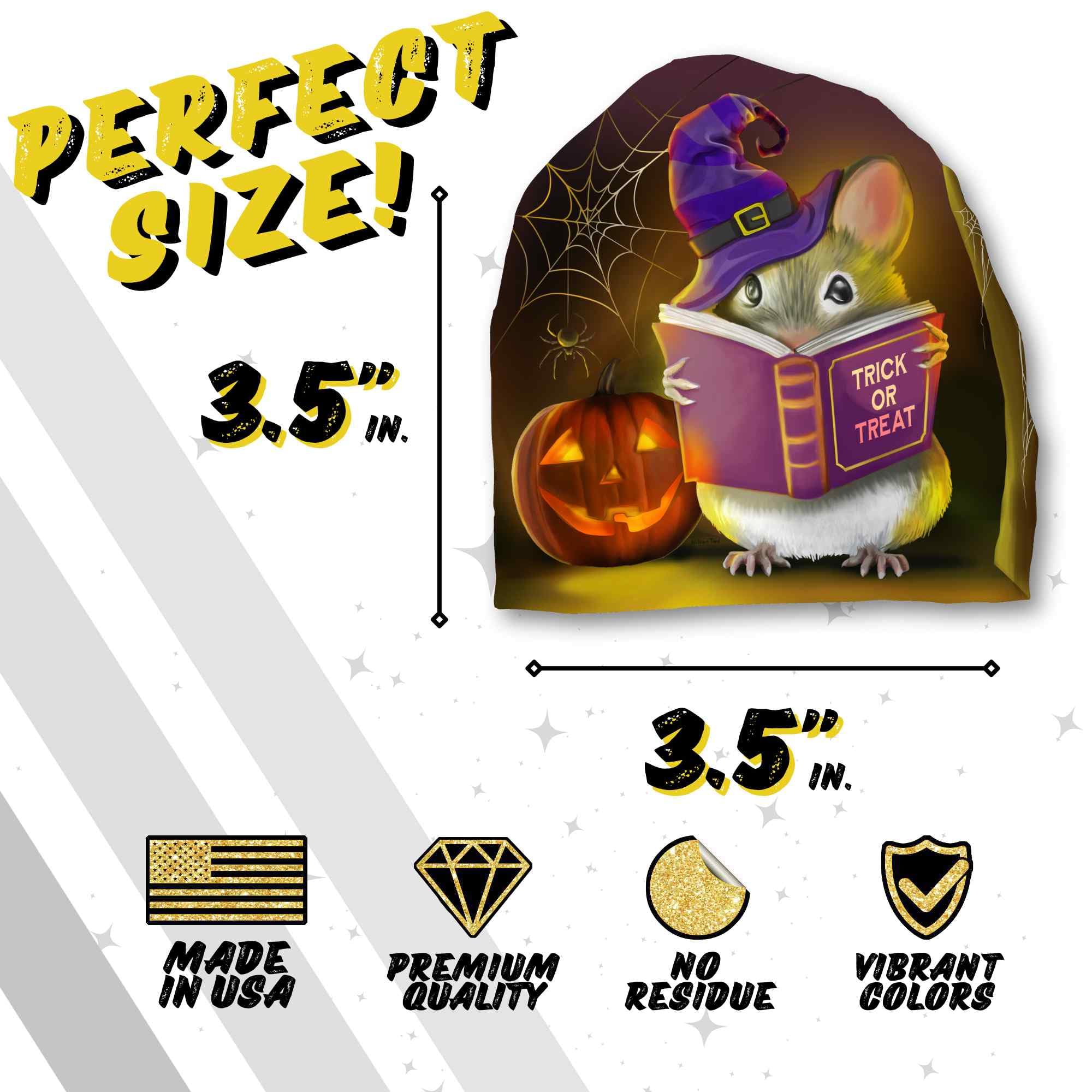 Halloween Mouse Reading Book In Hole, Wall Decal Sticker, Holiday Party Lover Decoration, Pumpkin Spider Parties, Mice Baseboard