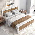 Catrimown Queen Size Bed Frame with Wood Headboard, Metal Queen Bed Frame with Strong Steel Slat Support, Heavy Duty Platform Be