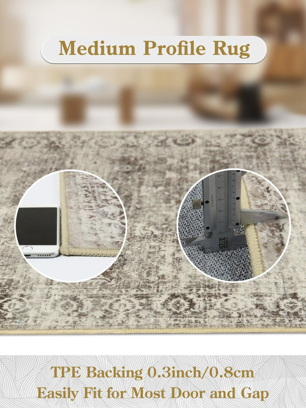 Lahome Beige Washable Rugs For Living Room 8 X 10 Large Living Room Rug Indoor Carpet,Boho Vintage Distressed Non-Slip Low-Pile