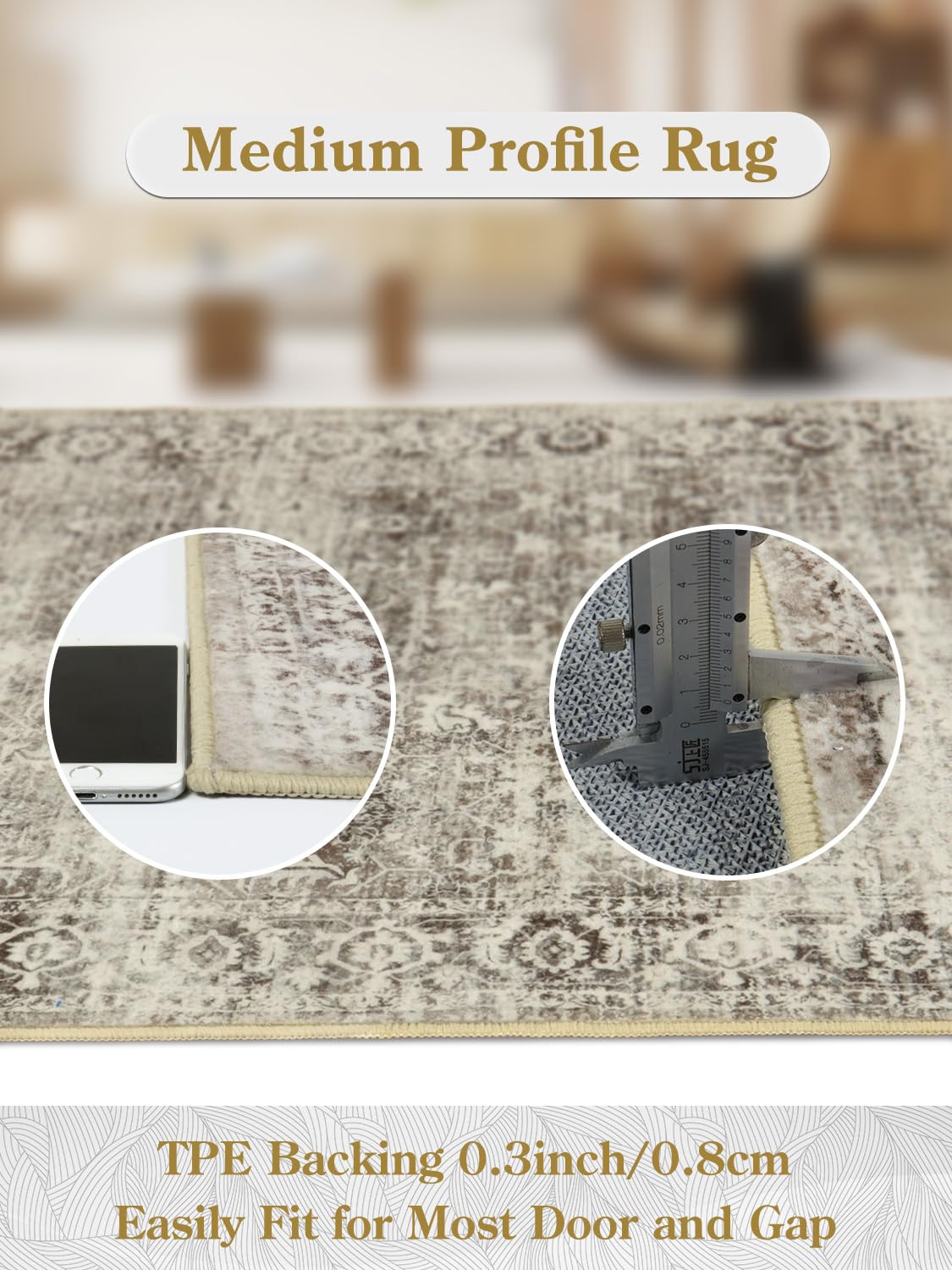 Lahome Beige Washable Rugs For Living Room 8 X 10 Large Living Room Rug Indoor Carpet,Boho Vintage Distressed Non-Slip Low-Pile
