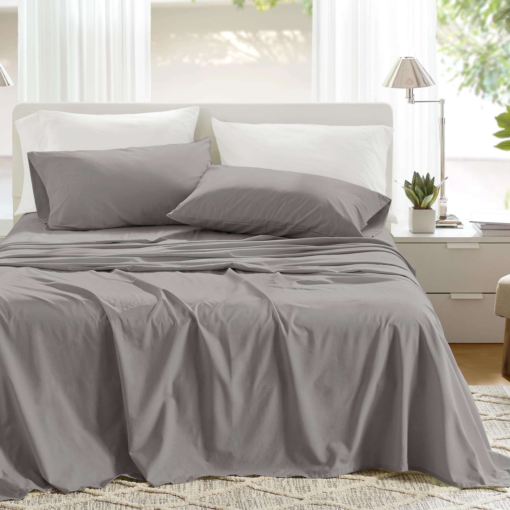Comfort Spaces 100% Cotton Sheets King, Breathable & Ultra Soft Cotton Sheets, Naturally Cool Cotton Bed Sheets With 14' Elasti