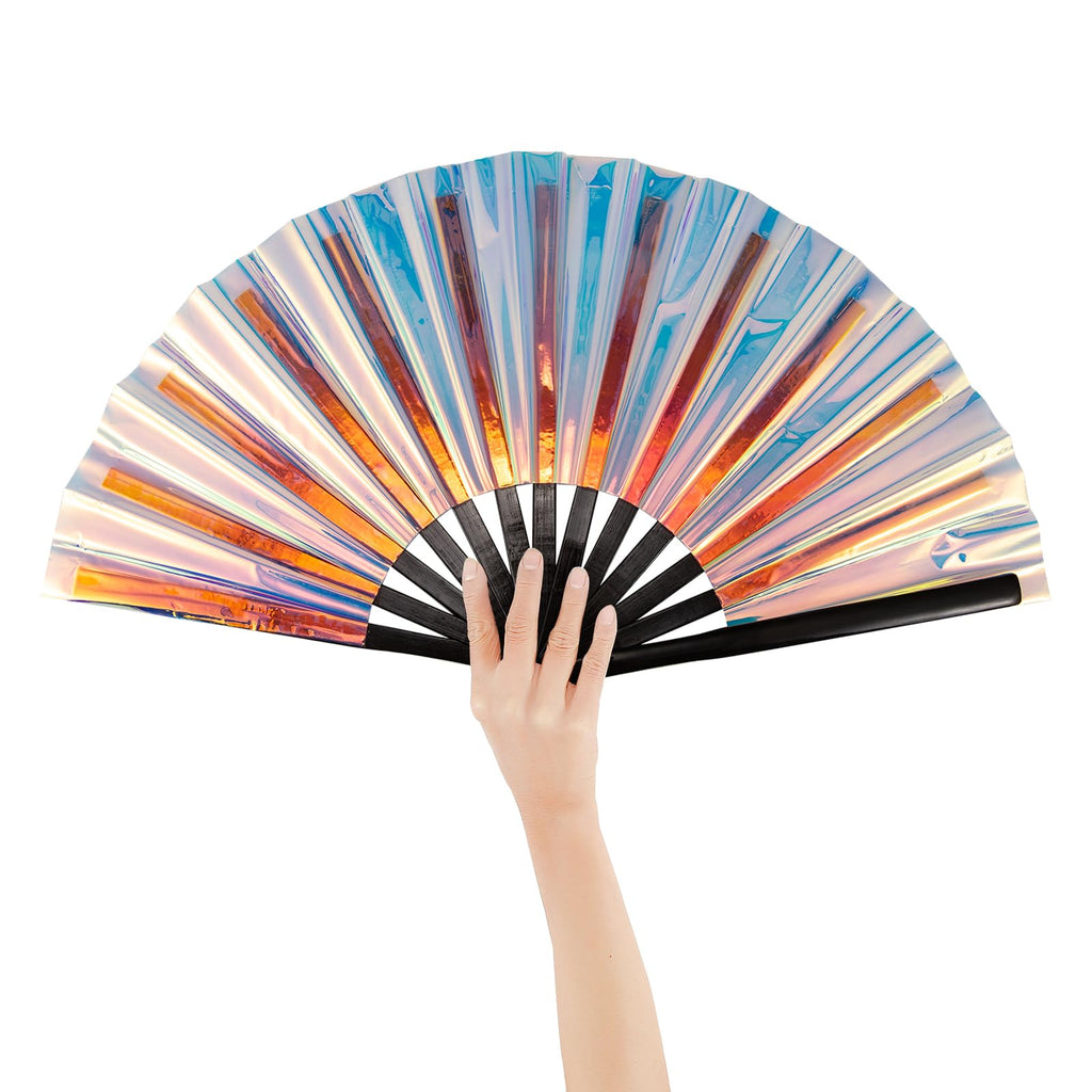 Colorful Laser Rave Hand Fan,Large Folding Hand Rave Fan For Festival&Halloween,Clack Handheld Fan For Party,Rainbow Rave Access