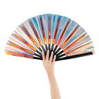 Colorful Laser Rave Hand Fan,Large Folding Hand Rave Fan For Festival&Halloween,Clack Handheld Fan For Party,Rainbow Rave Access