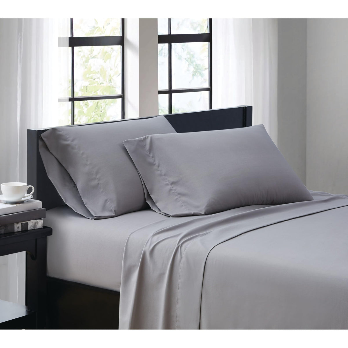 Truly Soft Everyday Sheet Set Grey Polyester 4-Piece Queen Sheet Set, Solid Color Themed, Adult Bedding, Oeko-Tex Certified