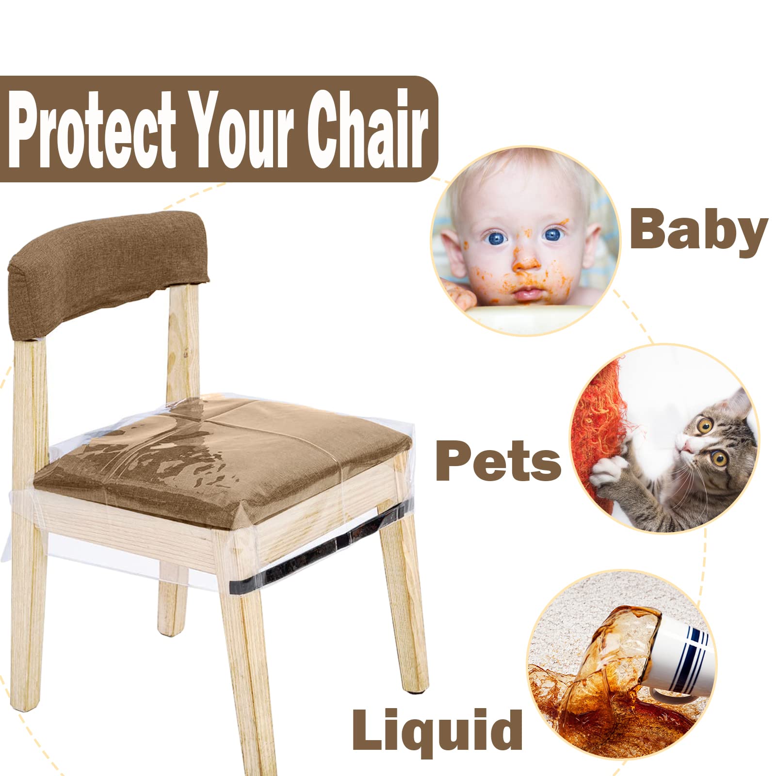 Ofidelity 6 Pack Plastic Chair Covers For Dining Room Chairs, Stain, Water And Kitty Scratch Resistant Clear Pvc Chair Protector With Adjustable Belt Strap For Most 18'- 20' Standard Chair