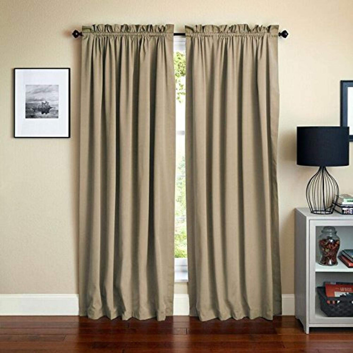 Blazing Needles Reversible Rod Pocket Room-Darkening Twill Curtain Panels, 84&quot; by 52&quot;, Toffee 2 Count