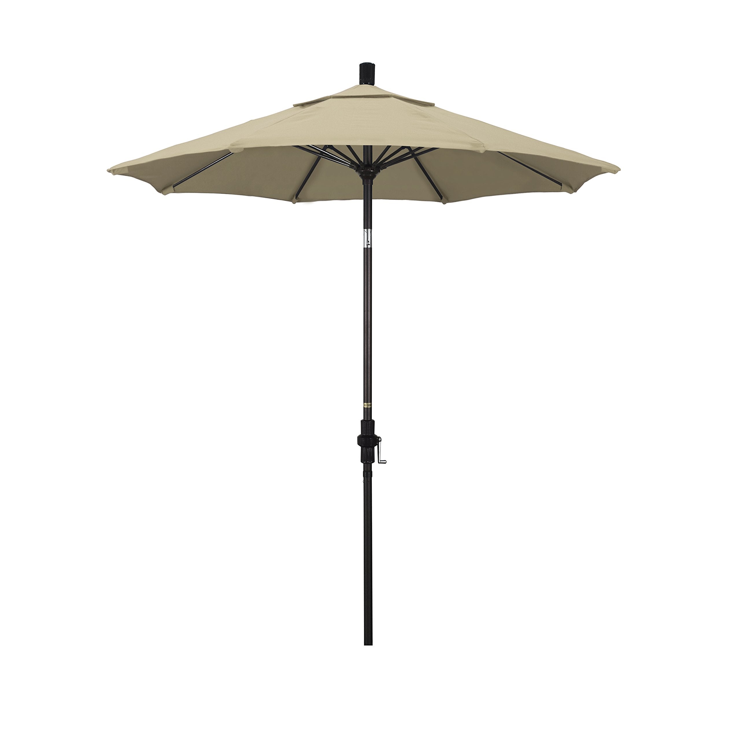 California Umbrella 7.5' Round Aluminum Pole Fiberglass Rib Market Umbrella, Crank Lift, Collar Tilt, Bronze Pole, Beige