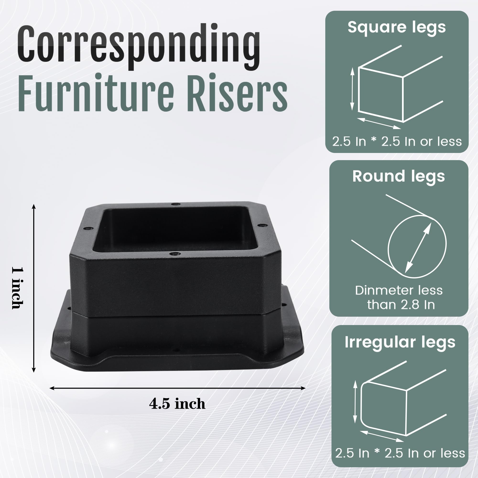 Btsd-Home Bed Risers 1 Inch Heavy Duty Furniture Risers For Sofa Table And Chair Black 4 Pack