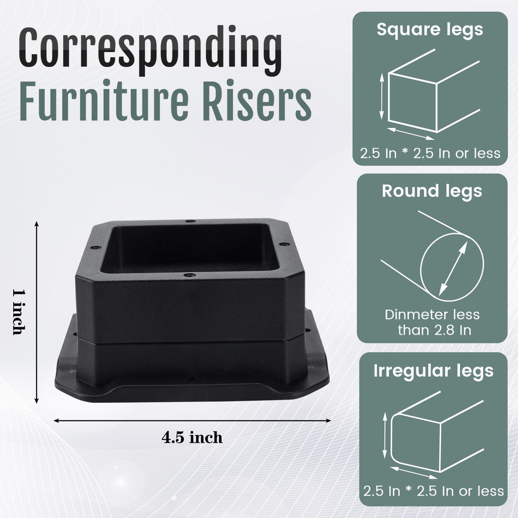 Btsd-Home Bed Risers 1 Inch Heavy Duty Furniture Risers For Sofa Table And Chair Black 4 Pack