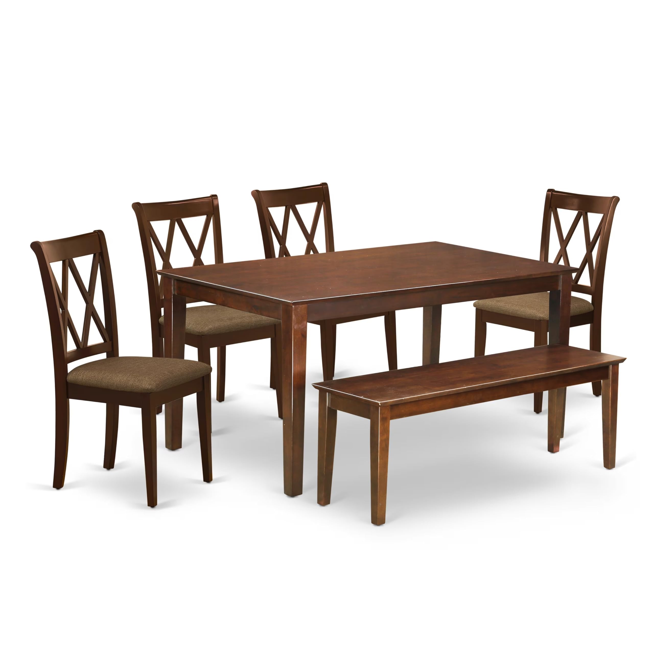 East West Furniture Cacl6-Mah-C 6 Piece Dining Table Set Contains A Rectangle Dining Room Table And 4 Linen Fabric Upholstered Chairs With A Bench, 36X60 Inch, Mahogany