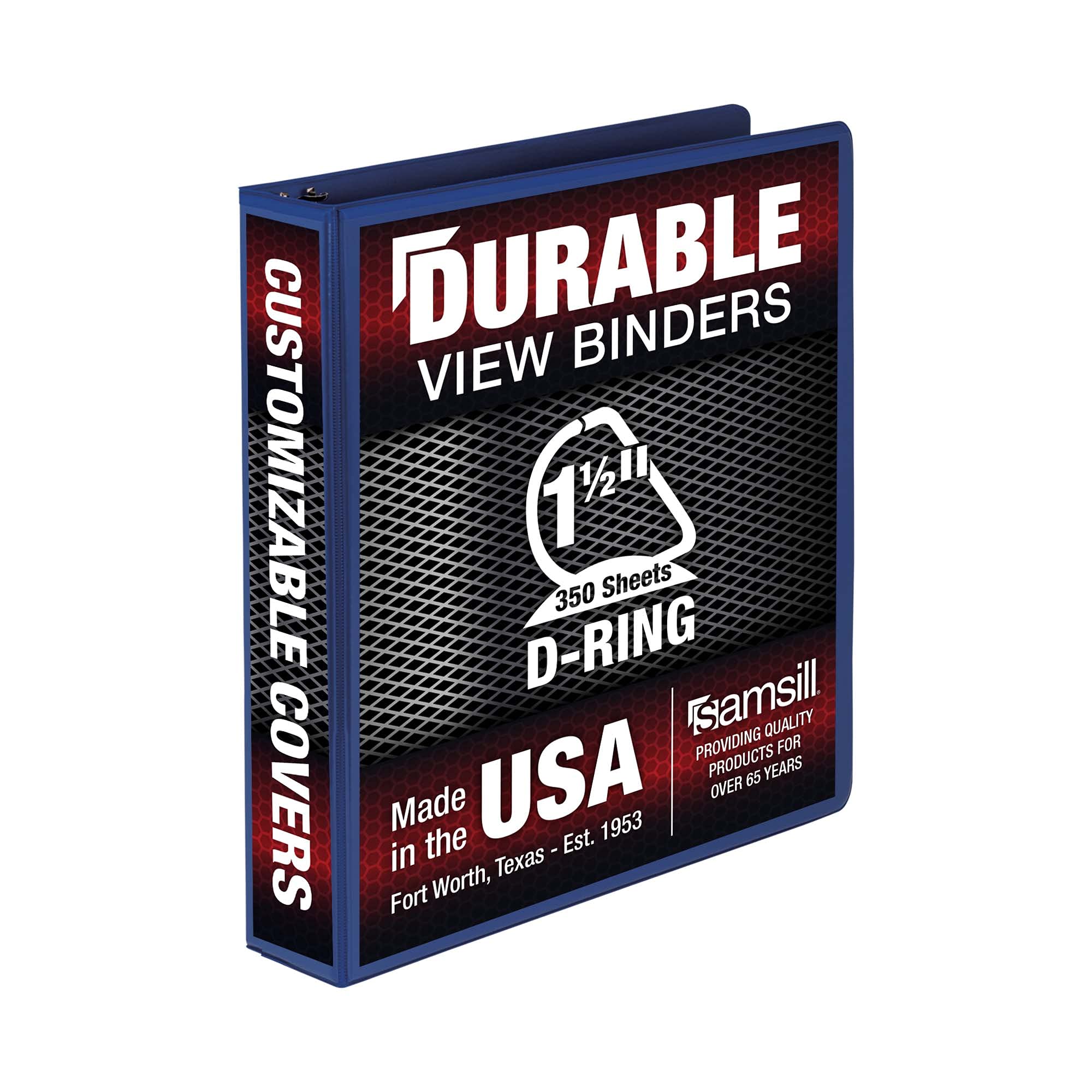 Samsill Durable 1.5 Inch Binder, Made In The Usa, D Ring Binder, Customizable Clear View Cover, Blue, Holds 350 Pages