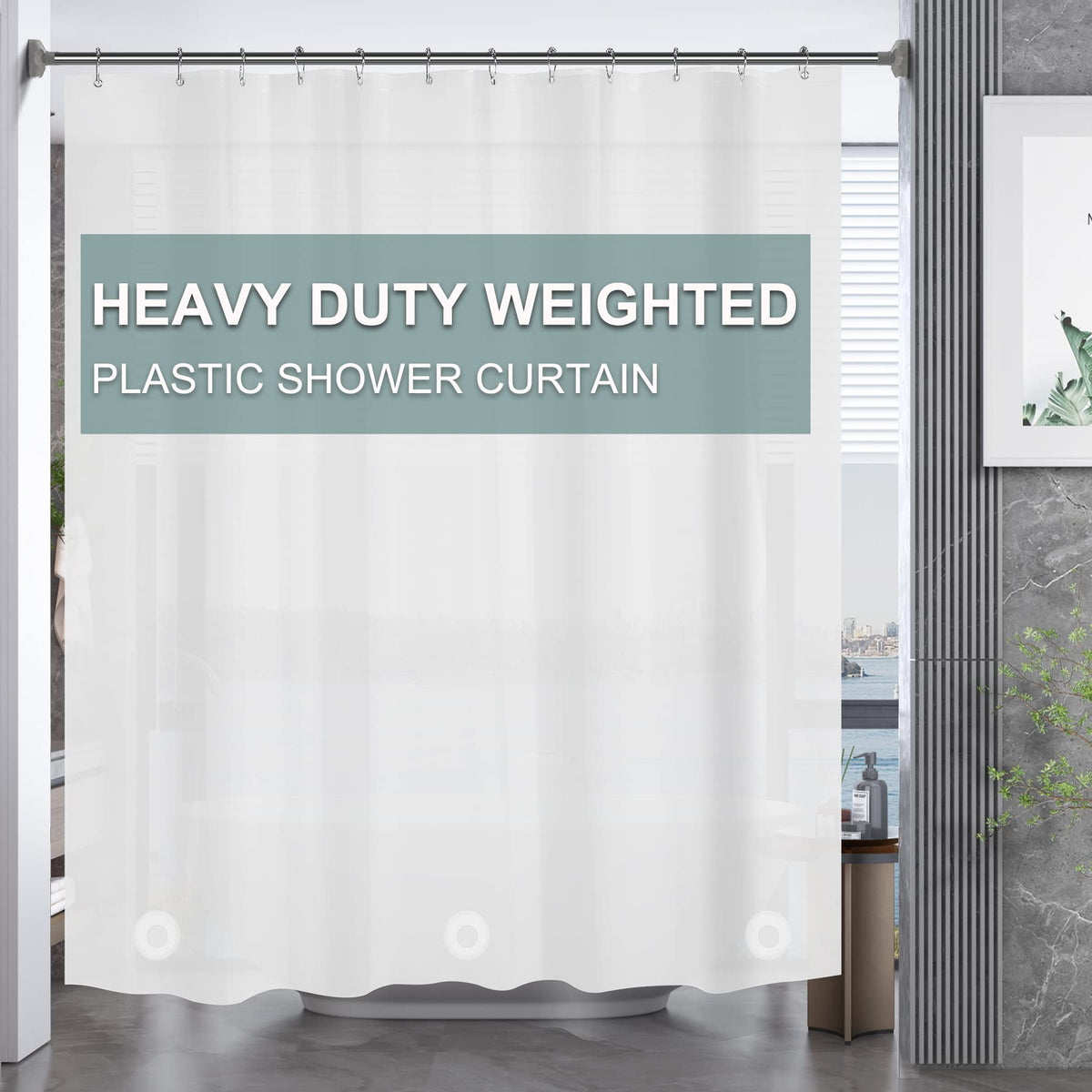 Amazerbath Frosted Shower Curtain Plastic, Heavy Duty Bathroom Curtain Premium Peva, 8G Weighted Shower Curtains For Bathroom Wi