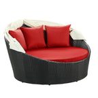 Modway Siesta Wicker Rattan Outdoor Patio Canopy Daybed In Espresso Red