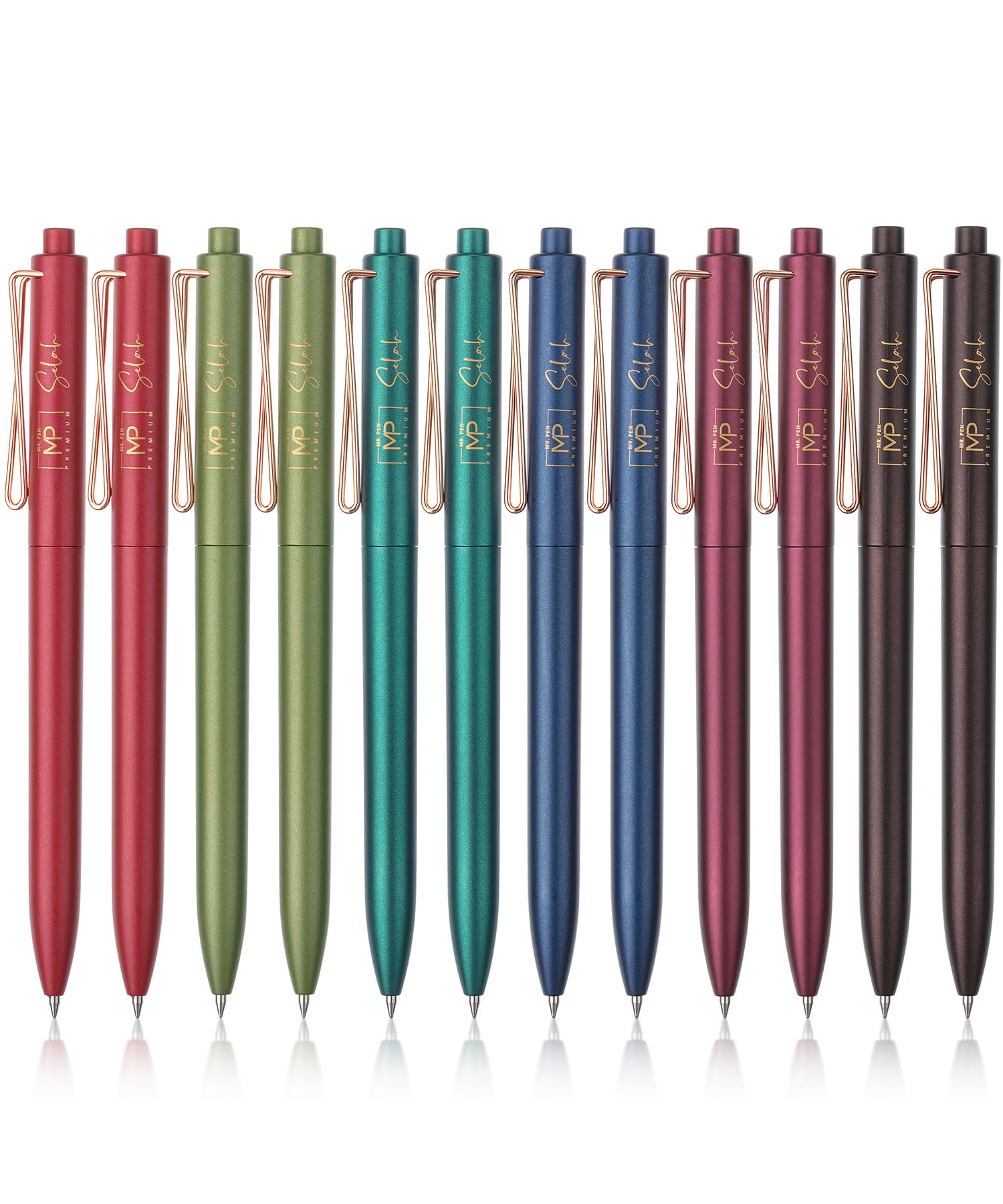 Mr. Pen- Retractable Gel Pens, 12 Pack, Black Ink Gel Pens Fine Point 0.5Mm, Metallic Dark Vintage Barrels, Fast Dry, Retractabl