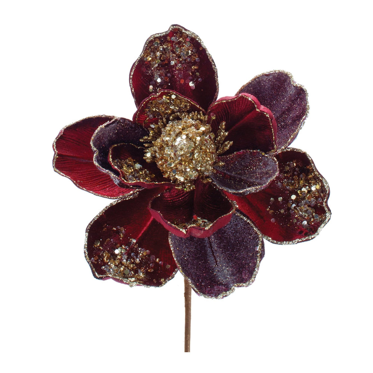 Beaded Burgundy Magnolia Floral Artificial Christmas Stems - 28' - Set of 2