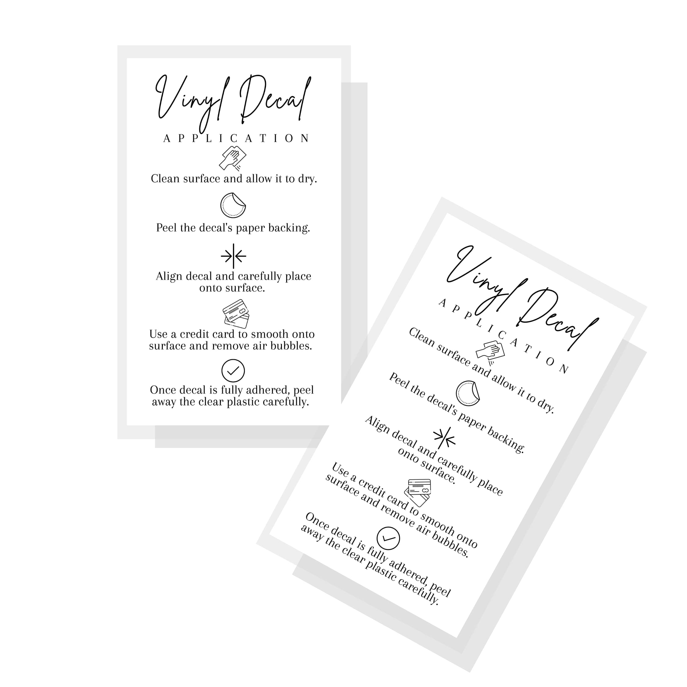 Vinyl Decal Application Instruction Card | 50 Cards | Physical Printed 2' X 3.5' Inches Business Card Size | Vinyl Cutting Mac
