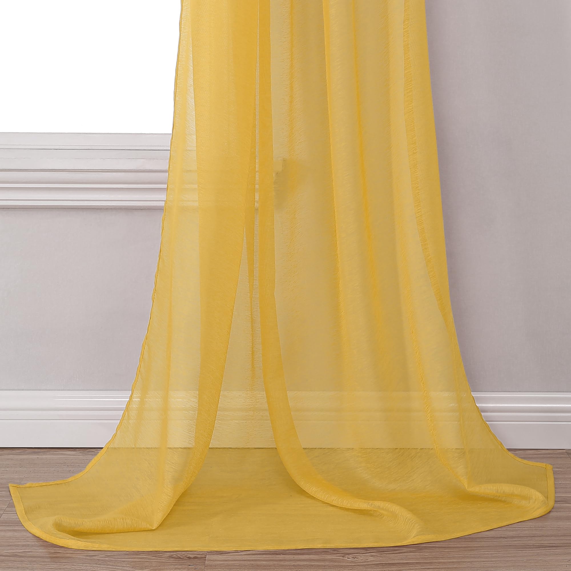 Donren Amber Yellow Sheer Curtains Sheer Curtains Scarf Home Decoration - Semi Voile Scarf Valance For Wedding (1 Pack,W 52 X L