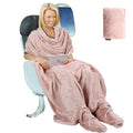 Tirrinia Travel Portable Blanket With Feet Airplane Office Poncho 4 In 1 Zippered Front Pocket Premium Cozy Fleece Blankets With