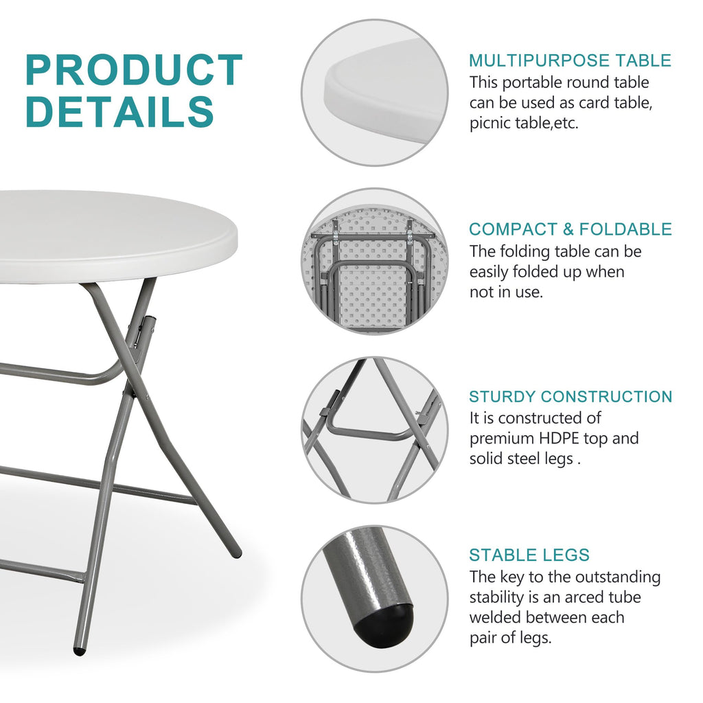 Super Deal 32In Cocktail Table, Indoor Outdoor Portable High Top Table, Plastic Round Bar Height Folding Table For Party Wedding Event, White