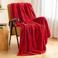 Miulee Fleece Throw Blanket For Couch 300Gsm Super Soft Lightweight Plush Striped Blanket, Red Warm Cozy Breathable Ribbed Flann