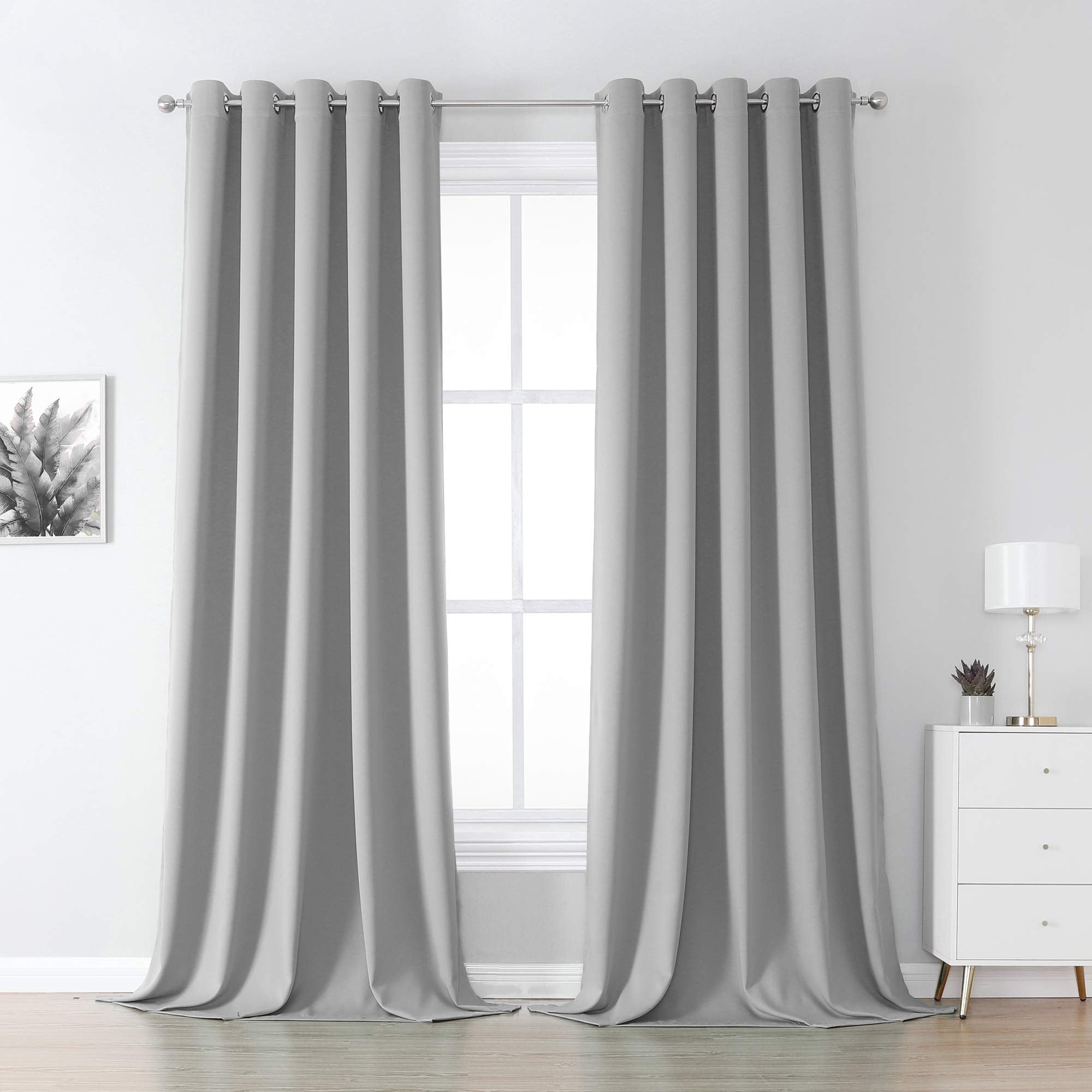 Dualife 2 Panels 108 Inch Length Light Grey Blackout Curtain Drapes For Living Room Room Darkening Bedroom Curtains Thermal Insu