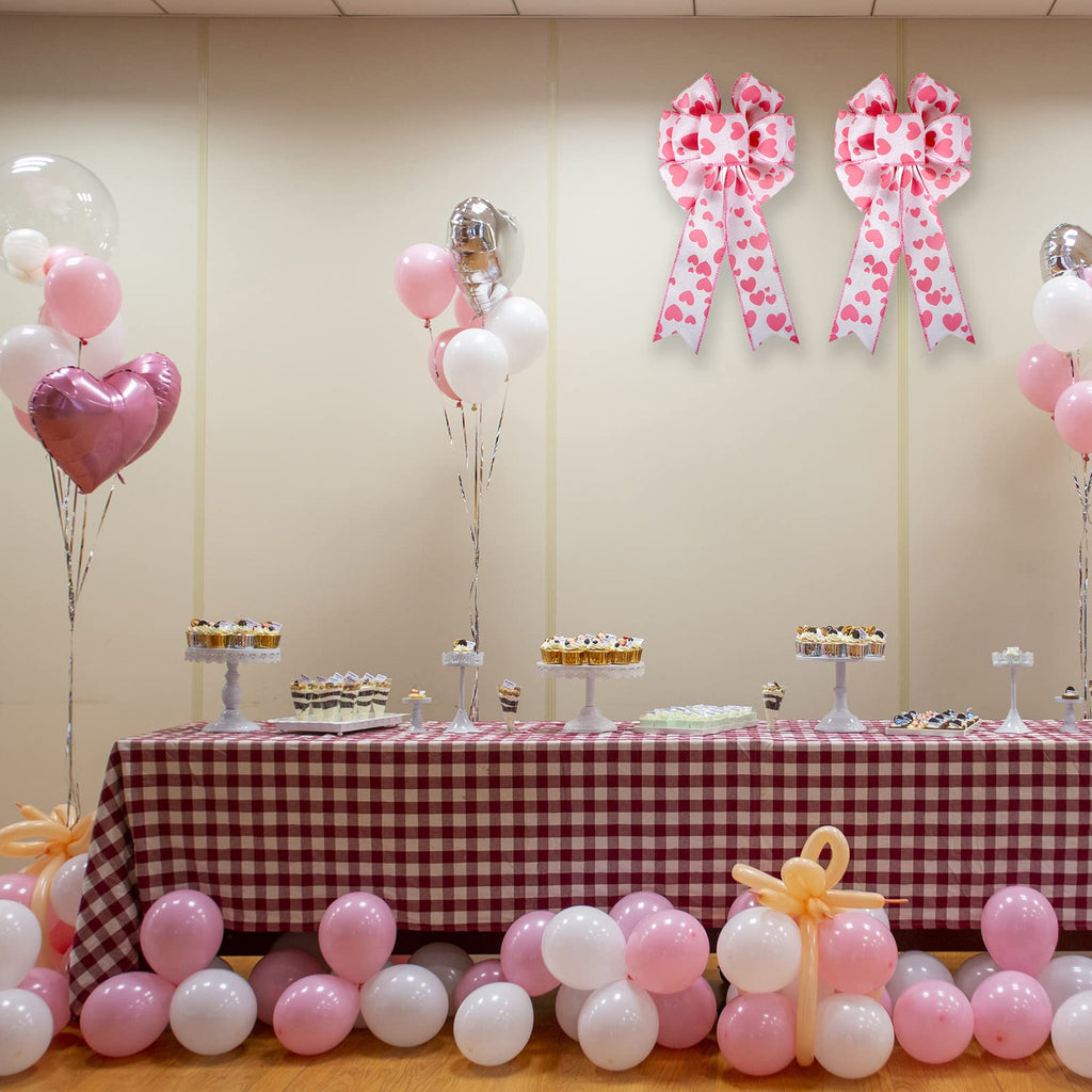 Pink Heart Ribbin Bows Red Heart Wreaths Bows For Wedding Birthday Party Valentine'S Day Decoration 6'' X 12''
