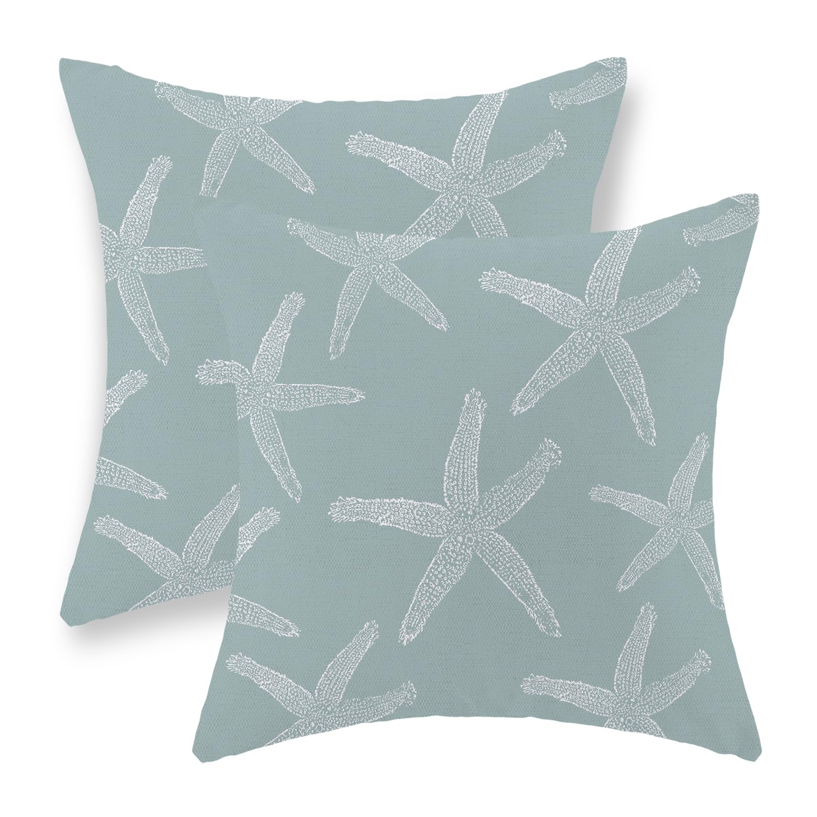 Golianda Seafoam Blue Starfish Pillow Covers 18X18 Inch Set Of 2 Coastal Throw Pillows Summer Nautical Ocean Beach Theme Decorat